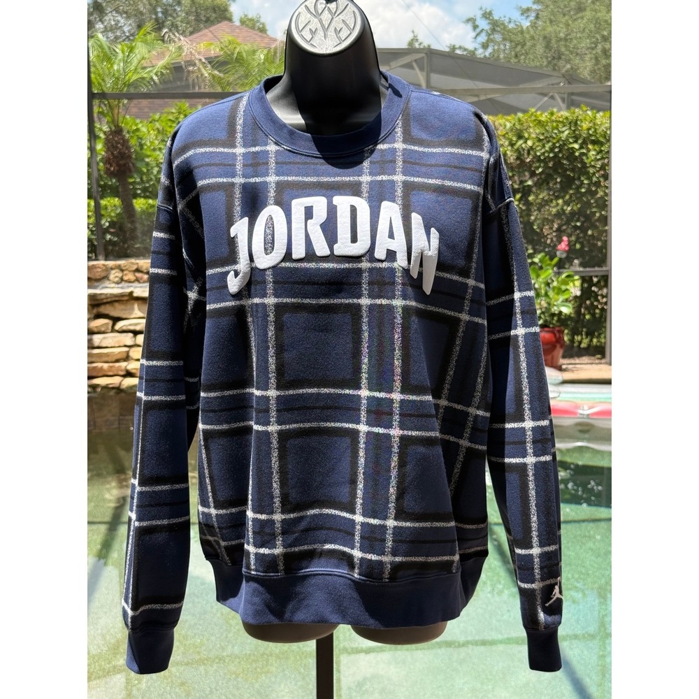 Jordan Womens Plaid Fleece Sweatshirt Loose Fit Size M NEW HM5498-410